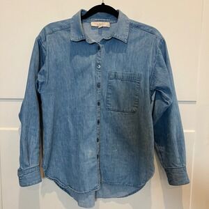 LOFT Chambray Button Down Shirt Women's XS Petite Casual Denim Boho Jean Top Y2k